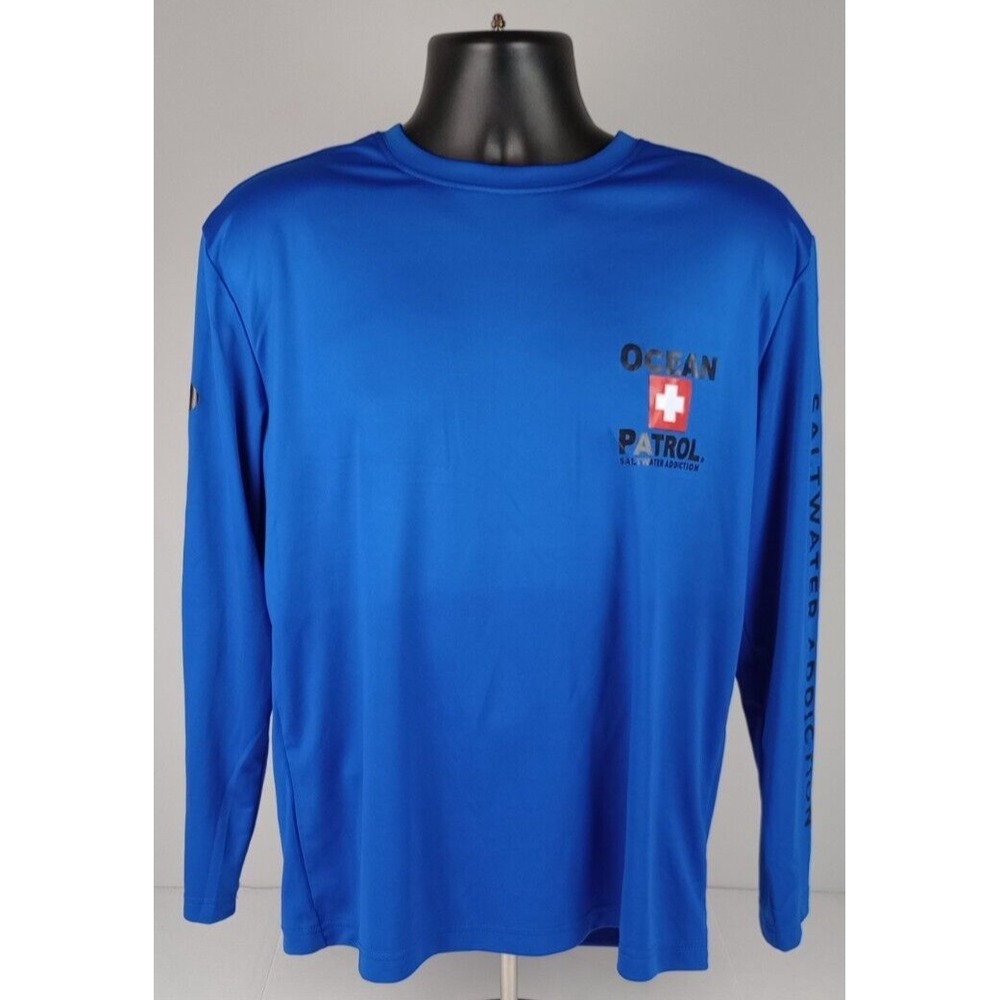 Ocean Patrol Men's M Saltwater Addiction Blue Long Sleeve Pullover Shirt
